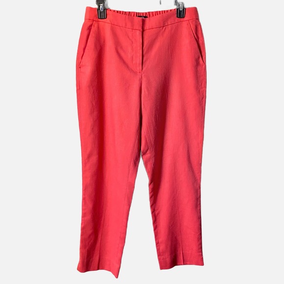 J.Crew Red Linen Blend Slit Hem Cropped Pants Elastic Waist Back Women's Size 8T - Picture 1 of 10